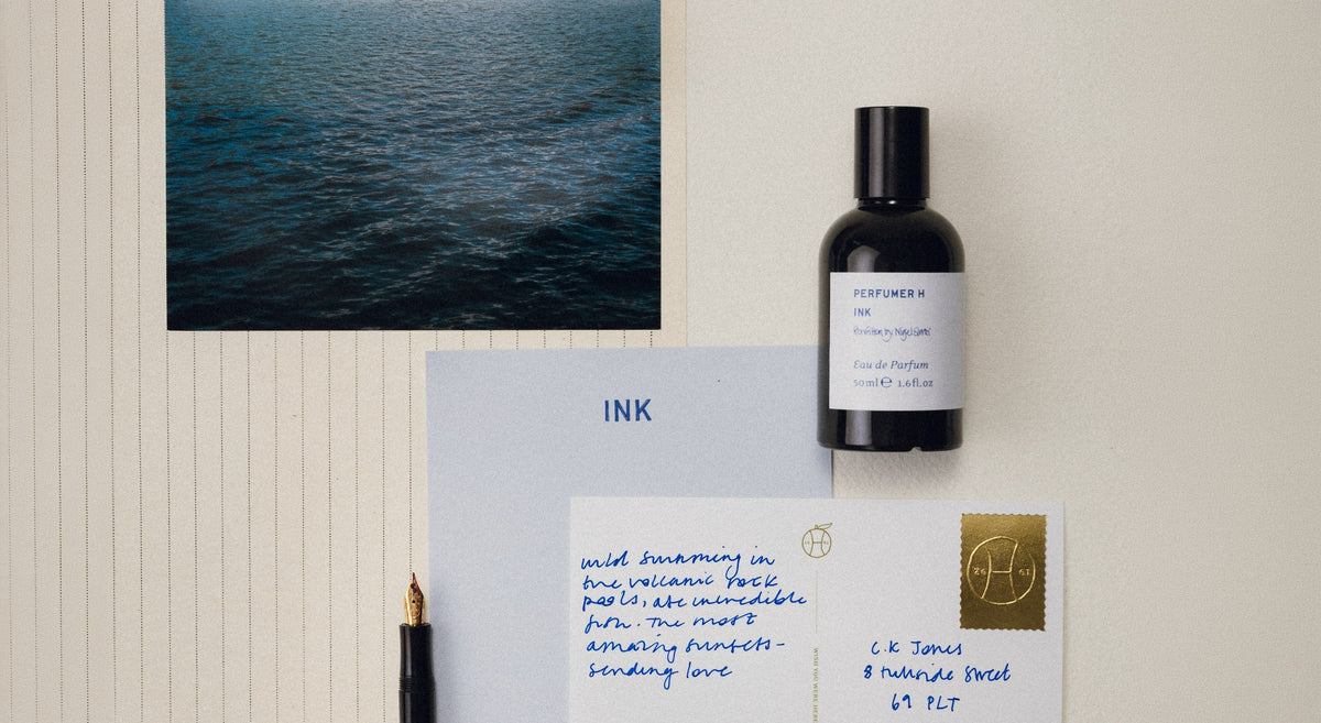 Ink Rewritten by Nigel Slater with a handwritten postcard and fountain pen